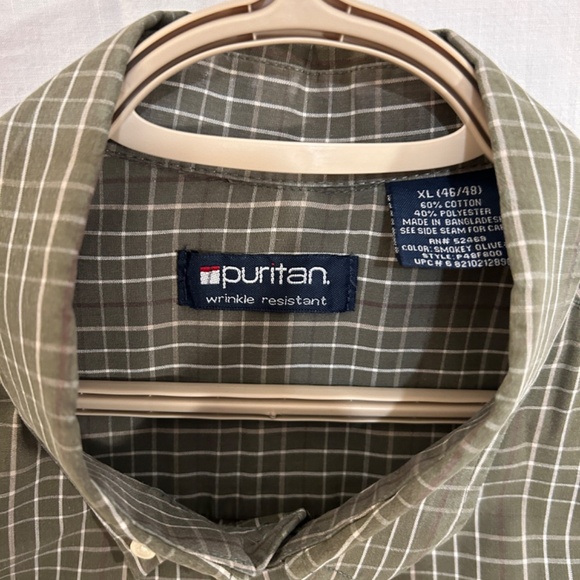 Men's Casual Button Down Long Sleeve Green and White Plaid Shirt from Puritan XL - Picture 5 of 6